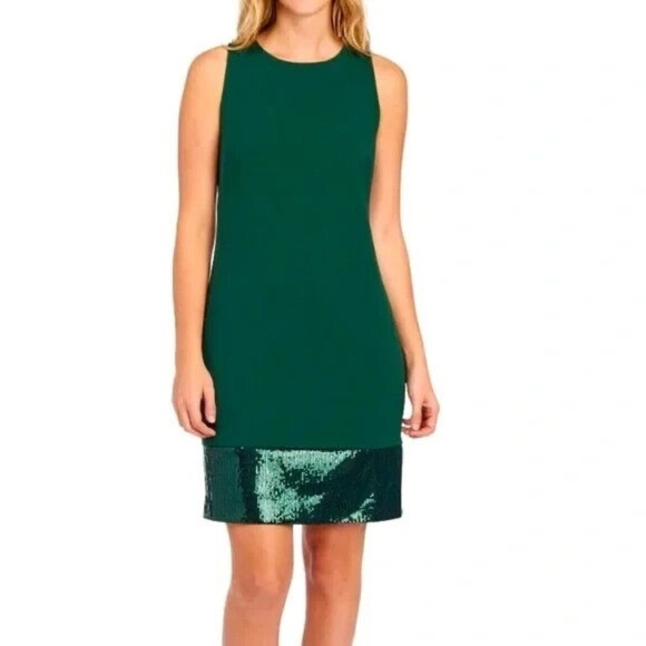 Vince Camuto Emerald Green Sequin Tank Dress Size 12 - Picture 1 of 13